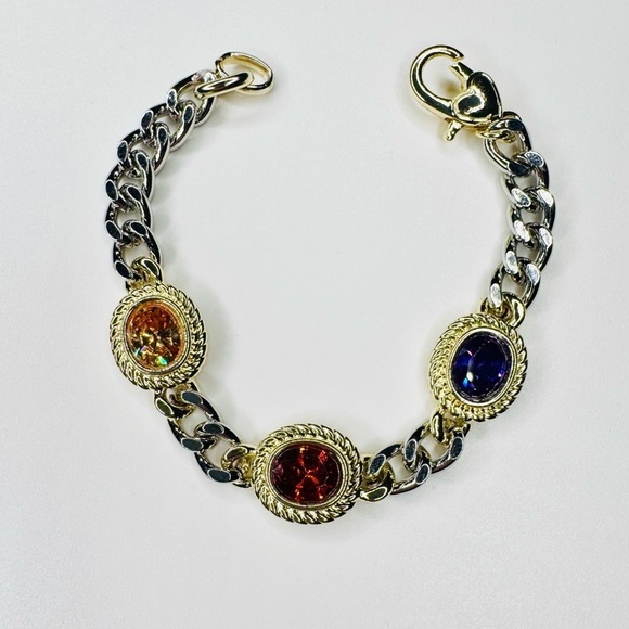 9️⃣Multi Stone Bracelet ~ Amethyst, Garnet & Citrine Two Tone Chain - Picture 3 of 3